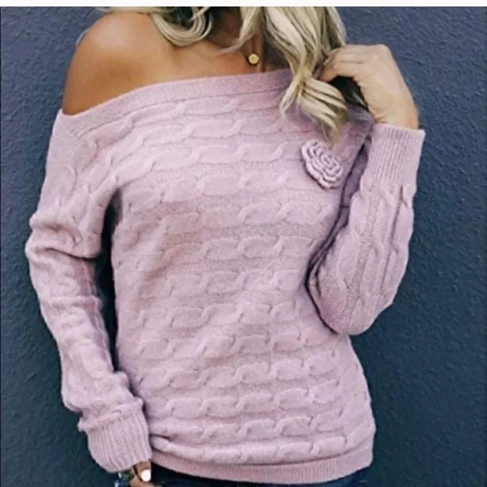 NWTs Military Hippie Off Shoulder Sweater with removable flower